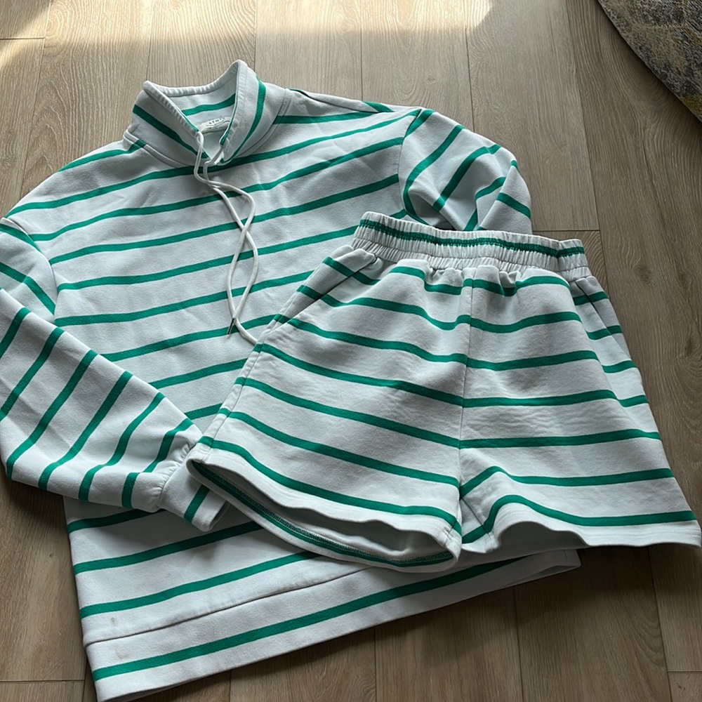 Atoir White and Green Striped Athletic Shorts